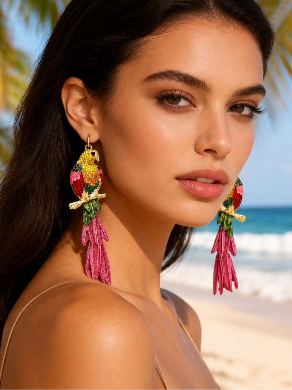 Tropical Parrot Statement Earrings | Colorful Rhinestone Bird Dangle Earrings |